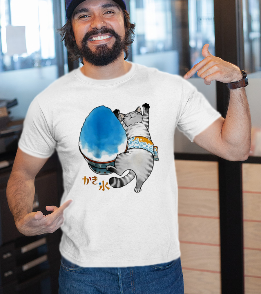 Tabby Cat Kakigori Shaved Ice Japanese Food Summer Relaxing Kaki Gori T-Shirt