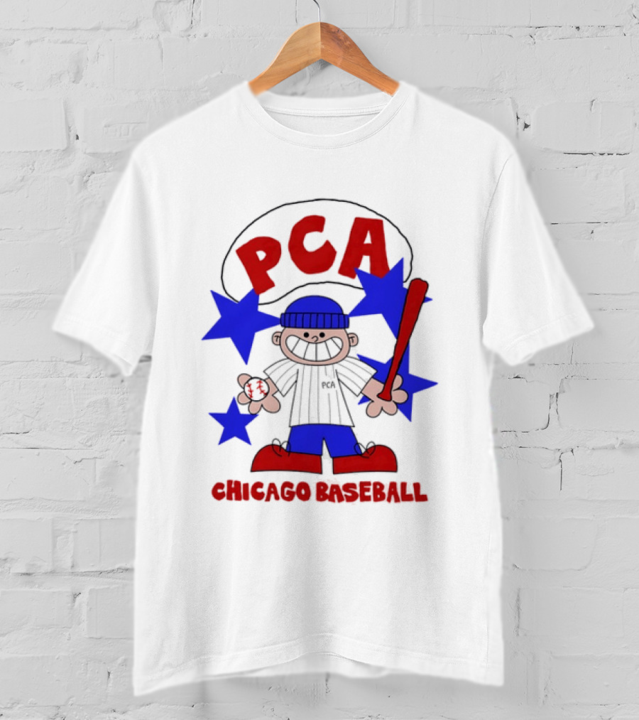 PCA Chicago Baseball Cartoon Youth Kids Sports Humor Red Blue Stars T-Shirt