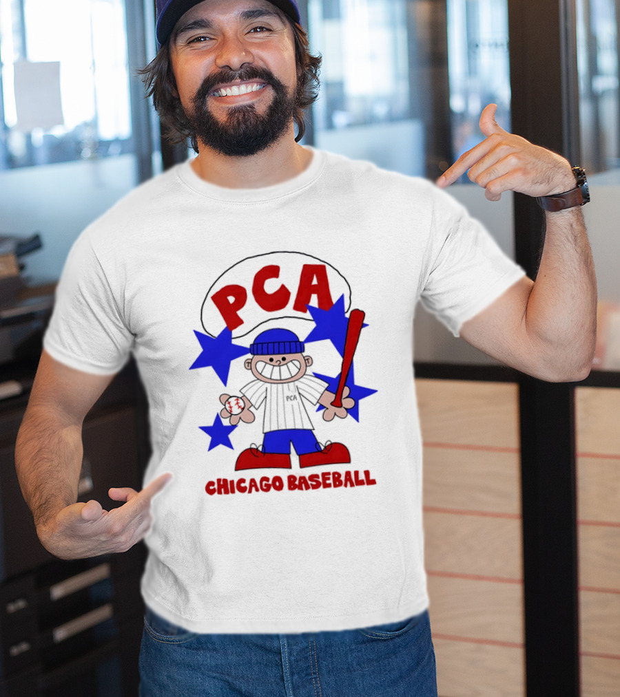 PCA Chicago Baseball Cartoon Youth Kids Sports Humor Red Blue Stars T-Shirt