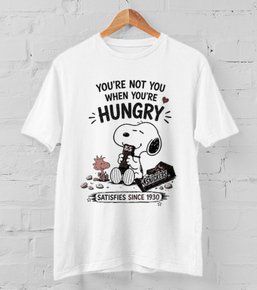 Peanuts Snoopy And Woodstock You're Not You When You're Hungry Snickers T-Shirt