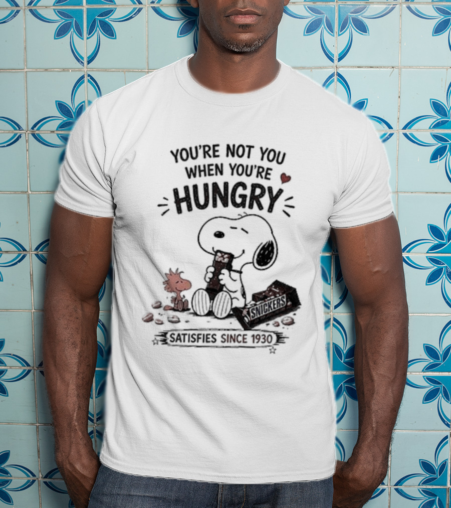 Peanuts Snoopy And Woodstock You're Not You When You're Hungry Snickers T-Shirt