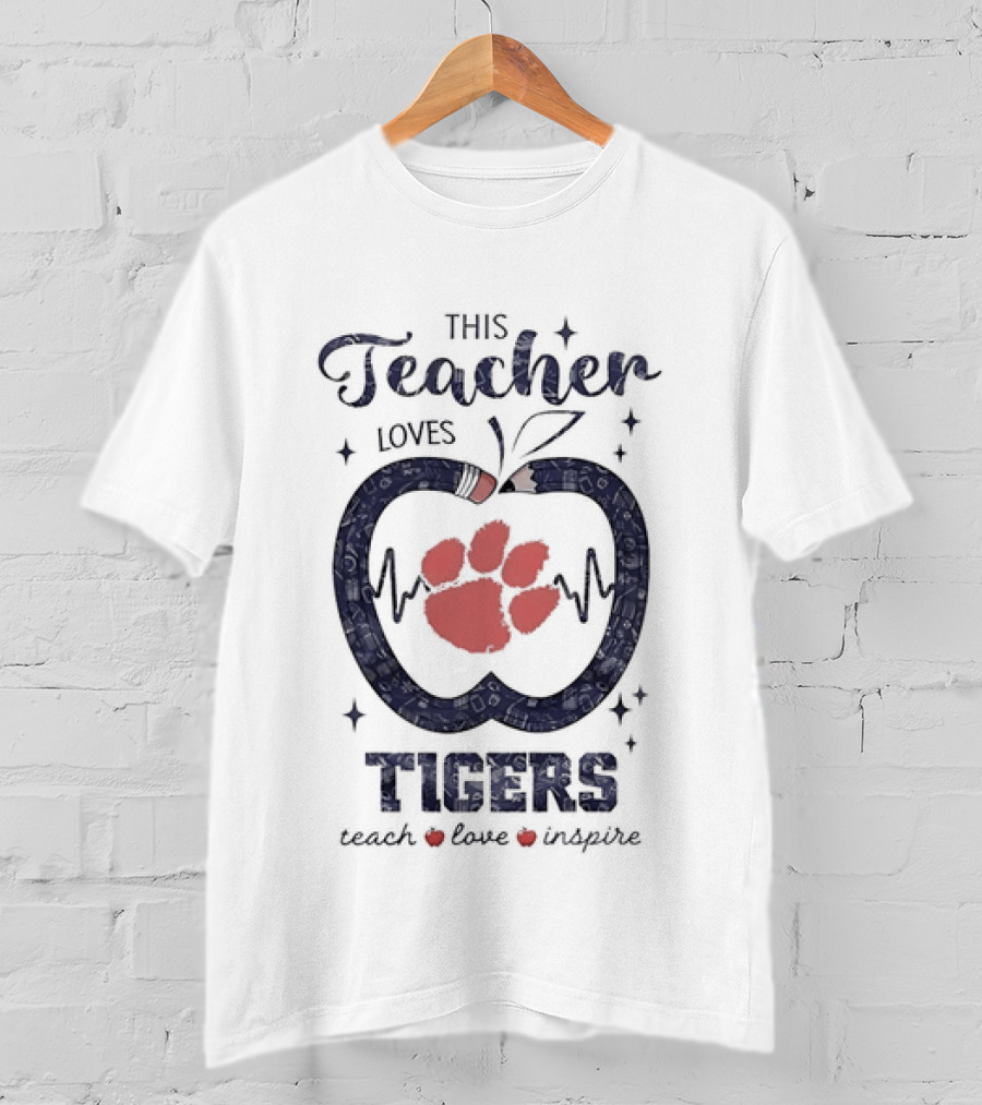 This Teacher Loves Tigers Teach Love Inspire Clemson Paw T-Shirt