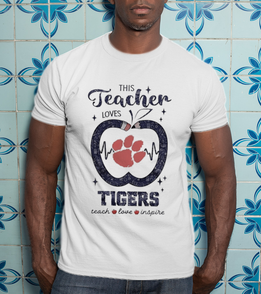 This Teacher Loves Tigers Teach Love Inspire Clemson Paw T-Shirt