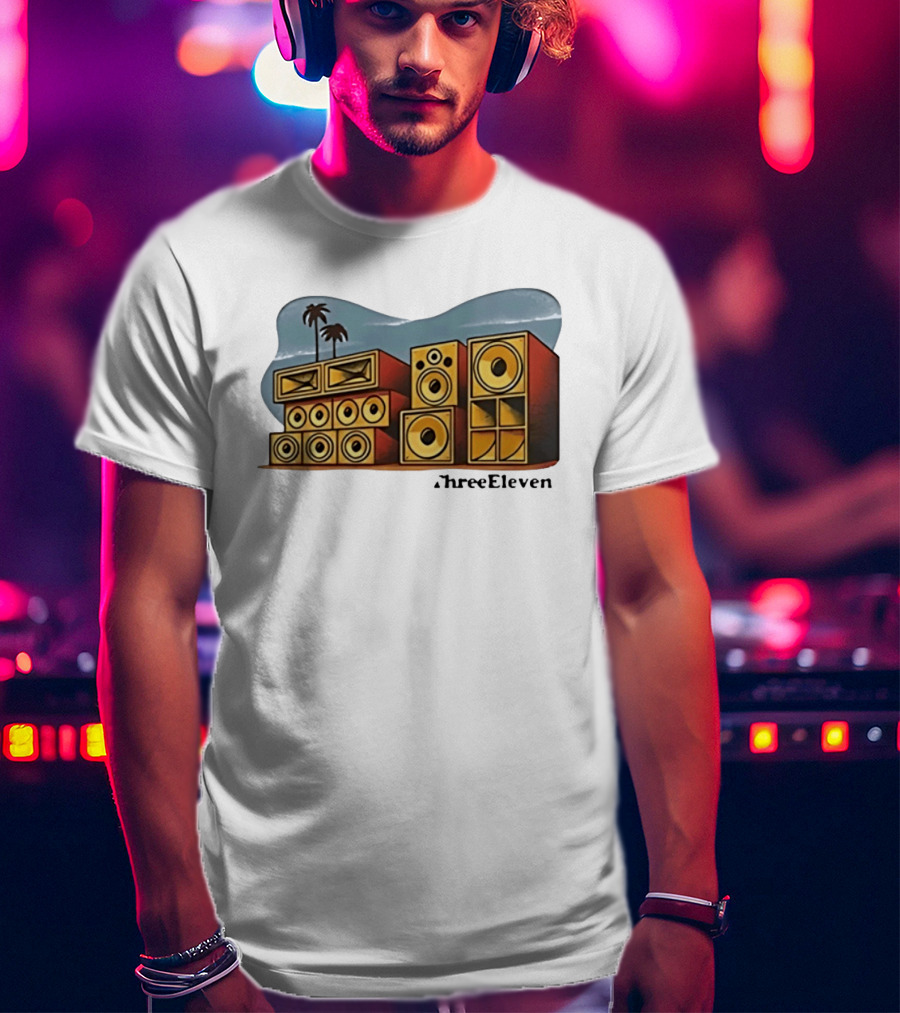 ThreeEleven Sound System Speaker Stack Reggae With Palm Trees T-Shirt