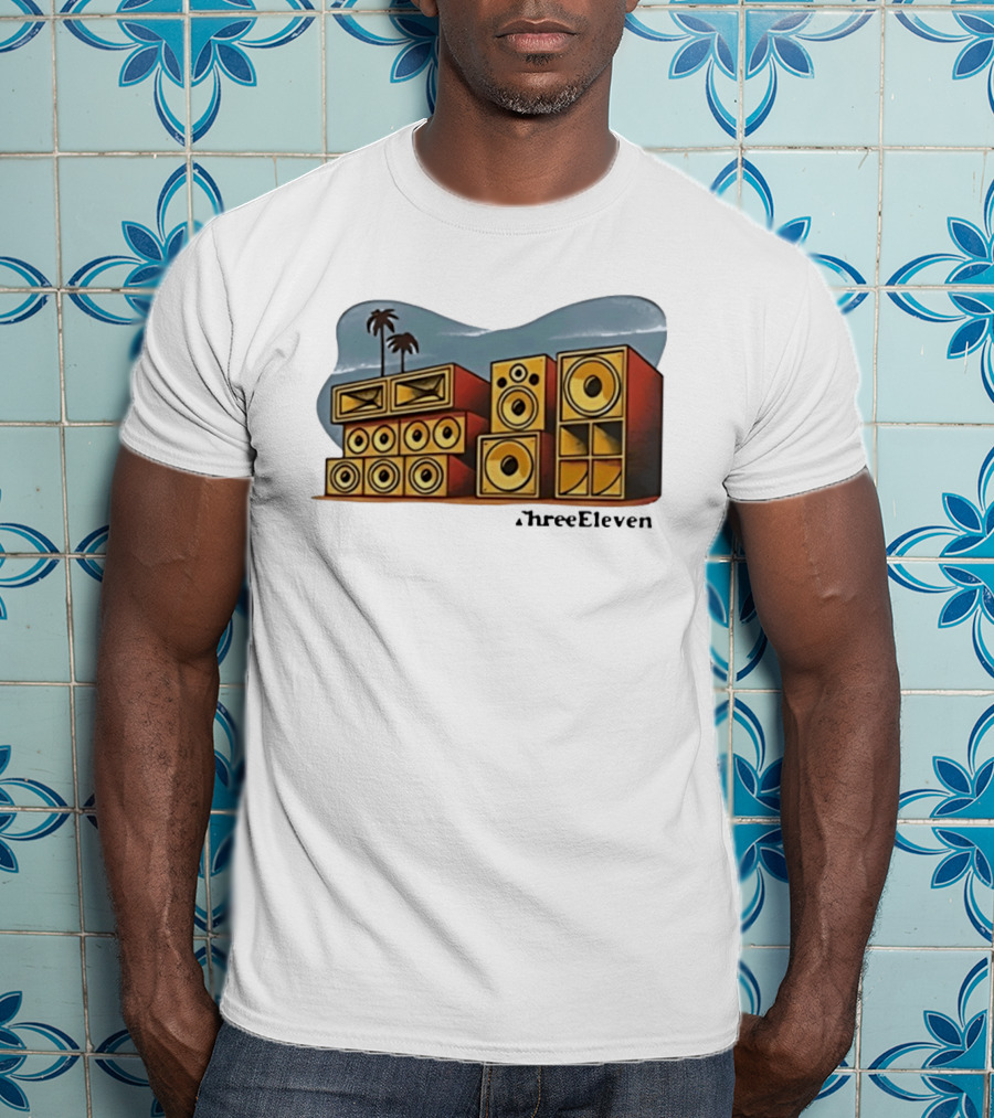 ThreeEleven Sound System Speaker Stack Reggae With Palm Trees T-Shirt
