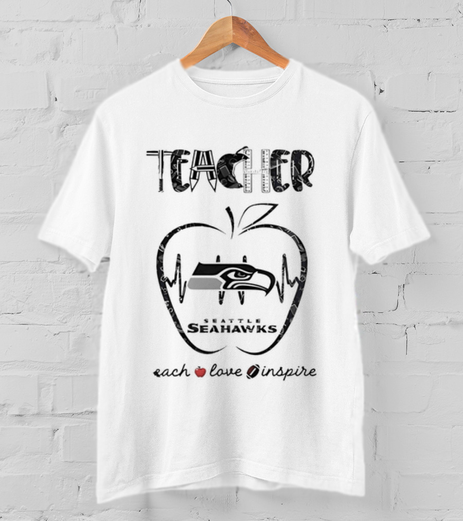 Seattle Seahawks Teacher Apple Teach Love Inspire T-Shirt