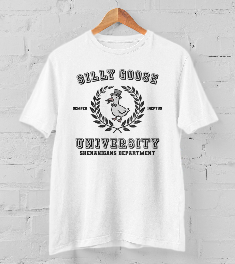 Silly Goose University Semper Ineptus Goose Logo Shenanigans Department T-Shirt