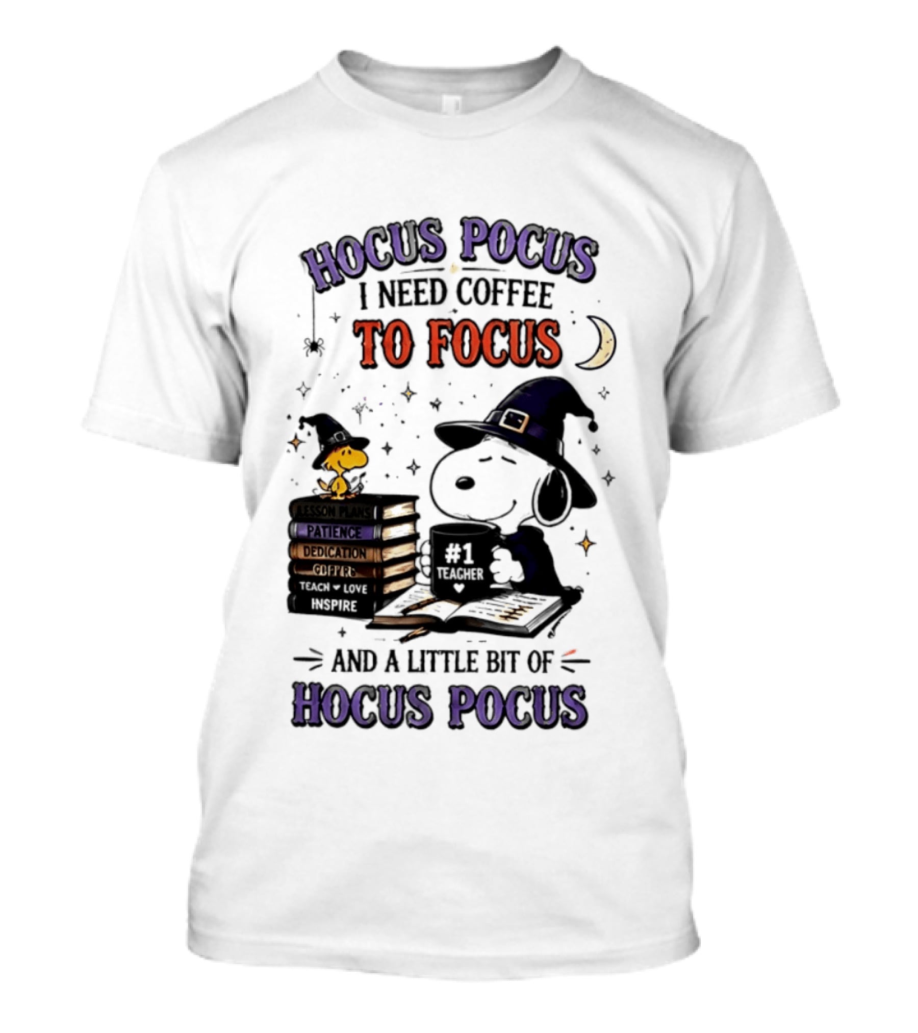 Snoopy Witch Hocus Pocus I Need Coffee To Focus No 1 Teacher Peanuts Halloween T-Shirt