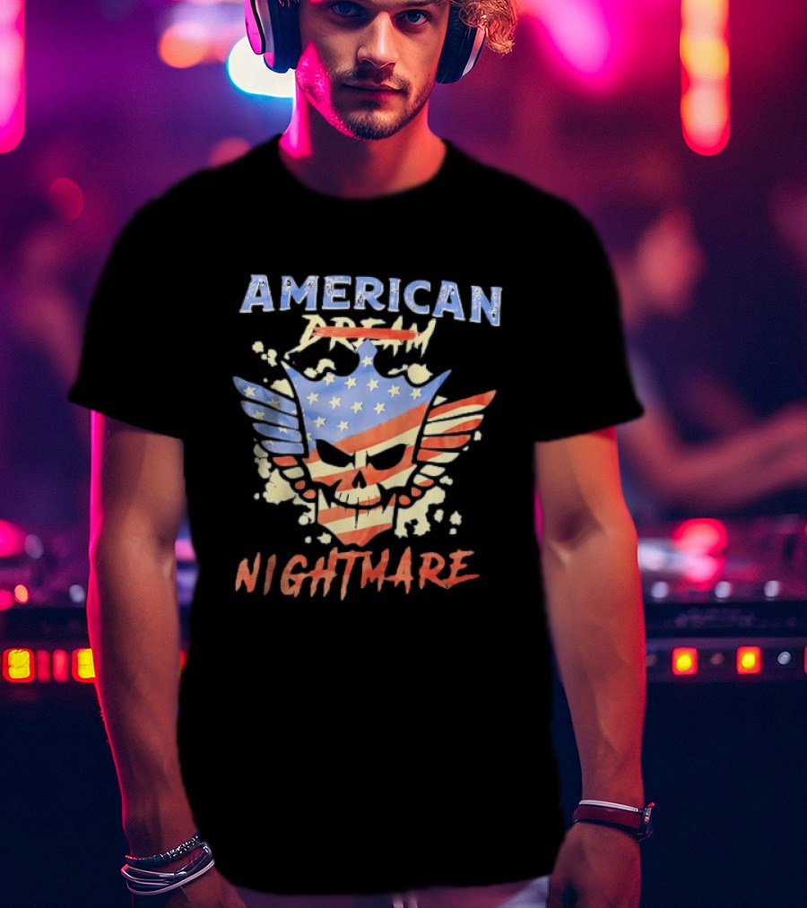 American Dream Nightmare Skull Patriotic Stars And Stripes T-Shirt