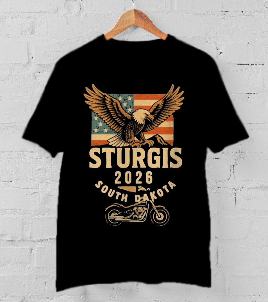 Sturgis 2026 American Flag Eagle South Dakota Motorcycle Bike Week T-Shirt
