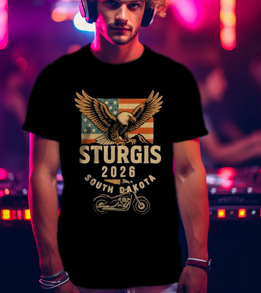 Sturgis 2026 American Flag Eagle South Dakota Motorcycle Bike Week T-Shirt