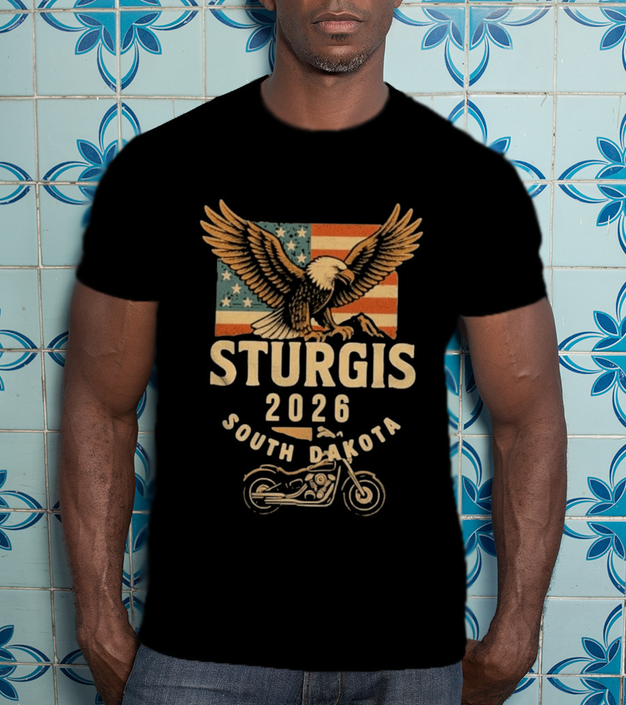 Sturgis 2026 American Flag Eagle South Dakota Motorcycle Bike Week T-Shirt