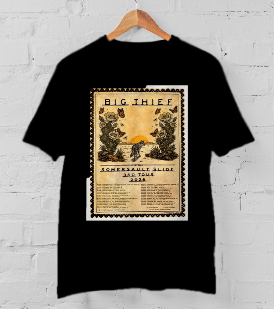 Big Thief Somersault Slide 360 Tour 2026 Wolf And Butterflies Mountain Scene T-Shirt