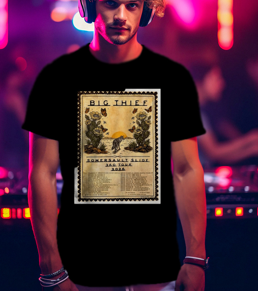 Big Thief Somersault Slide 360 Tour 2026 Wolf And Butterflies Mountain Scene T-Shirt