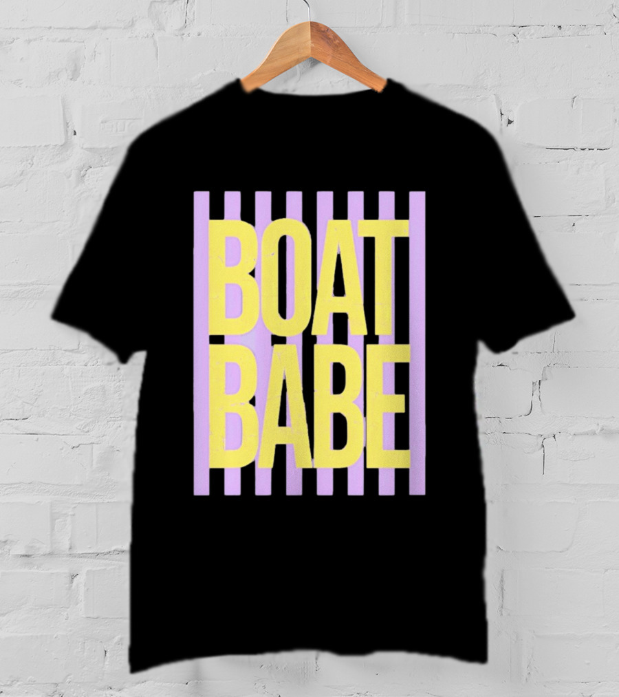 Boat Babe Distressed Striped Nautical Violet Yellow Letters T-Shirt