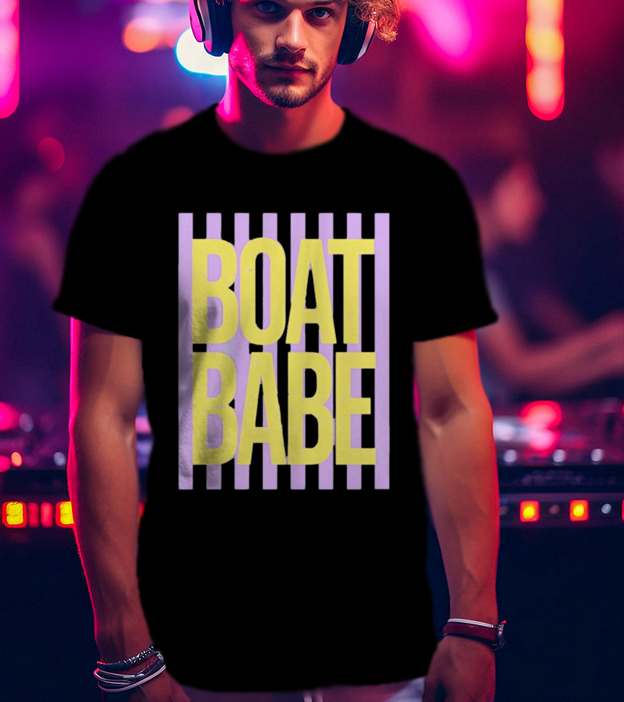 Boat Babe Distressed Striped Nautical Violet Yellow Letters T-Shirt