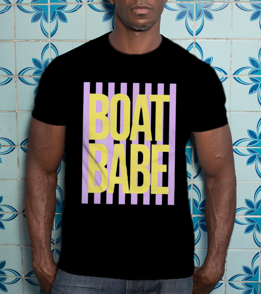 Boat Babe Distressed Striped Nautical Violet Yellow Letters T-Shirt