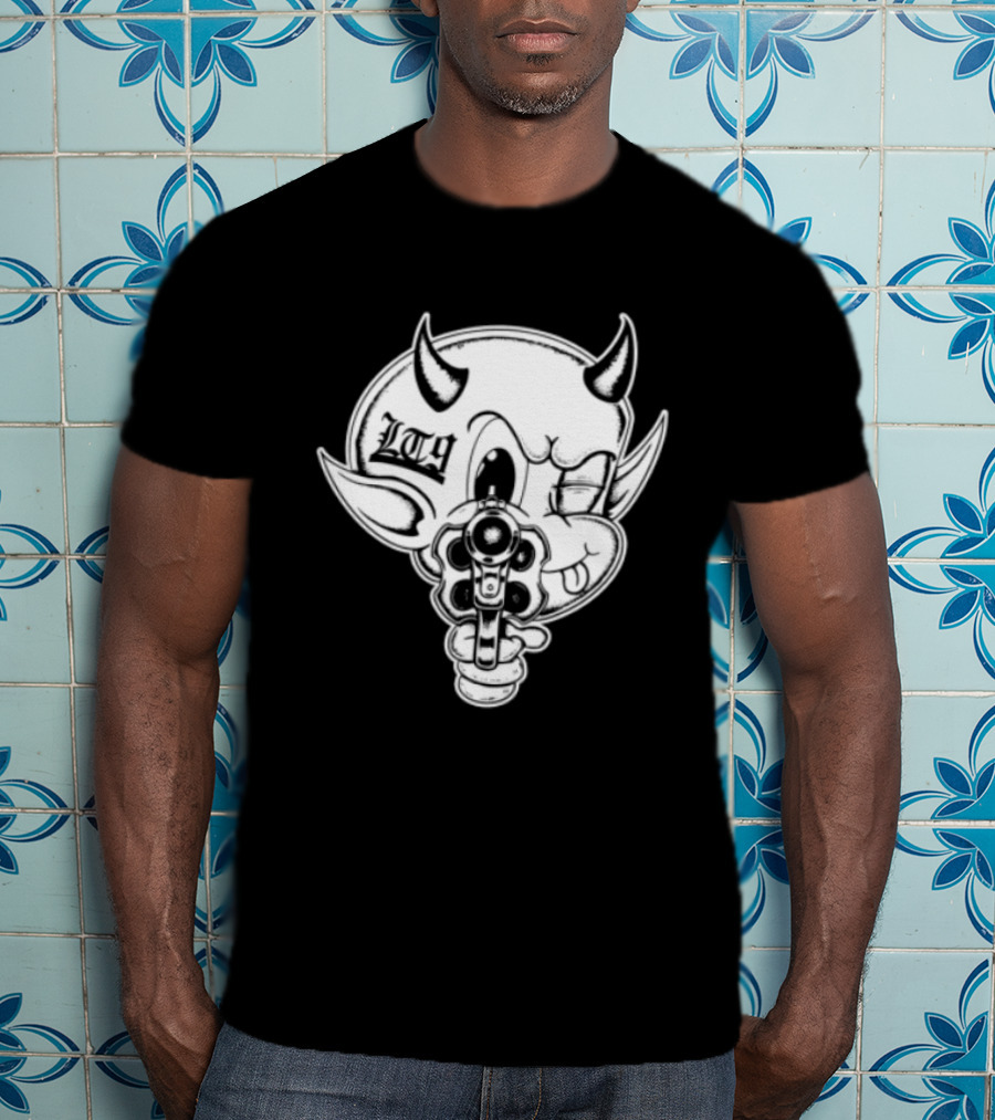 Loadthanine Store Devil Gun Horns Mask T-Shirt