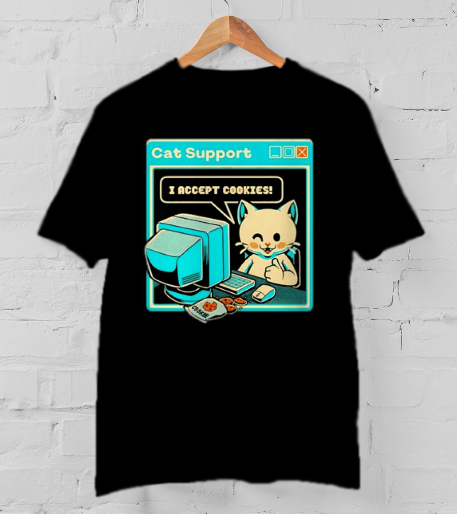 Cat Support I Accept Cookies Computer Cartoon Comic T-Shirt