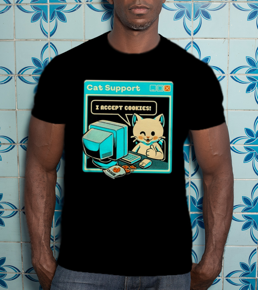 Cat Support I Accept Cookies Computer Cartoon Comic T-Shirt