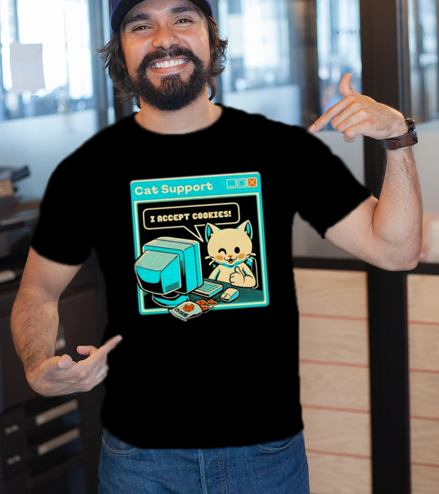 Cat Support I Accept Cookies Computer Cartoon Comic T-Shirt