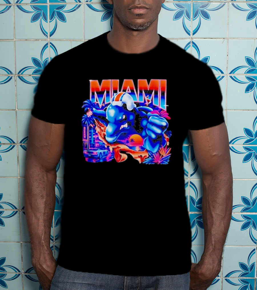 Miami Dolphins Rare Nutmeg Vintage Neon Miami Vice T-Shirt