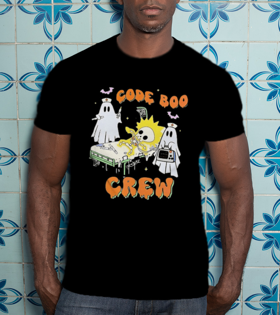 Code Boo Crew Halloween Ghost Nurse Skeleton Scene T-Shirt
