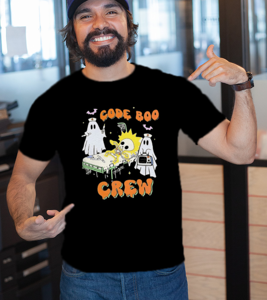 Code Boo Crew Halloween Ghost Nurse Skeleton Scene T-Shirt