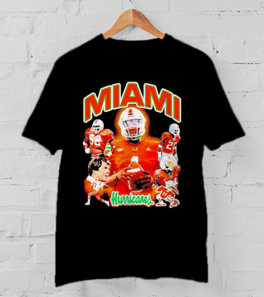 Miami Hurricanes Football Players Collage With Iconic Team Spirit T-Shirt