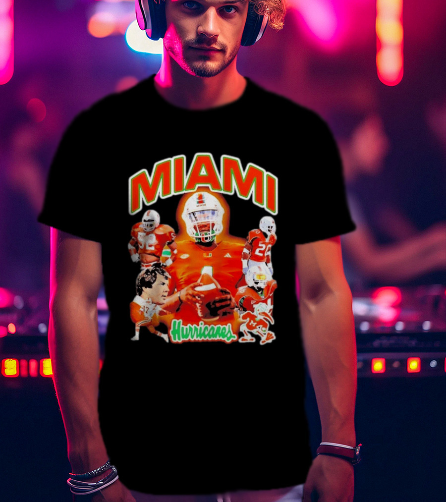 Miami Hurricanes Football Players Collage With Iconic Team Spirit T-Shirt