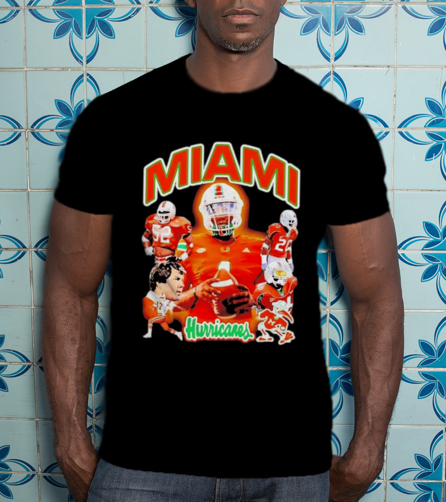 Miami Hurricanes Football Players Collage With Iconic Team Spirit T-Shirt