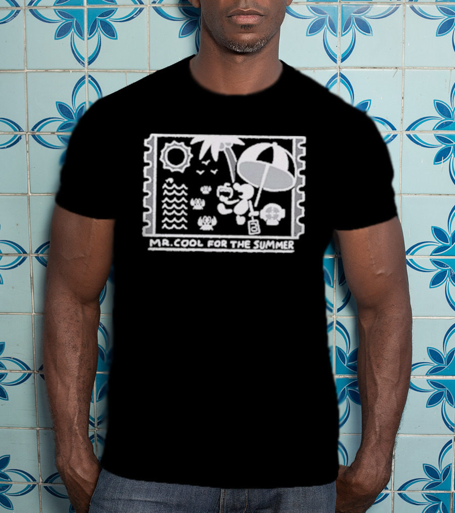 Mr. Cool For The Summer Beach Vibes Stamp Palm Tree Umbrella Sun T-Shirt