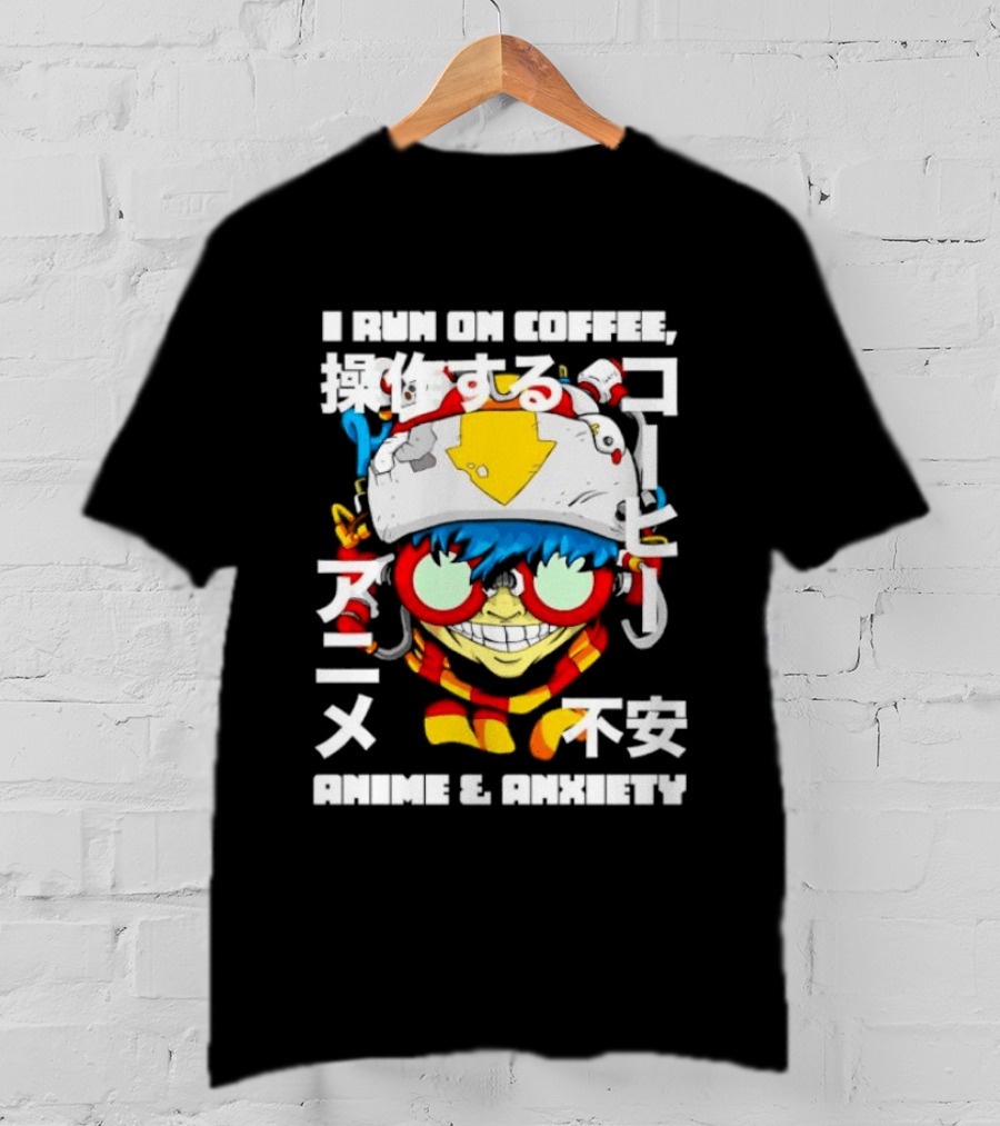 I Run On Coffee Anime And Anxiety Colorful T-Shirt