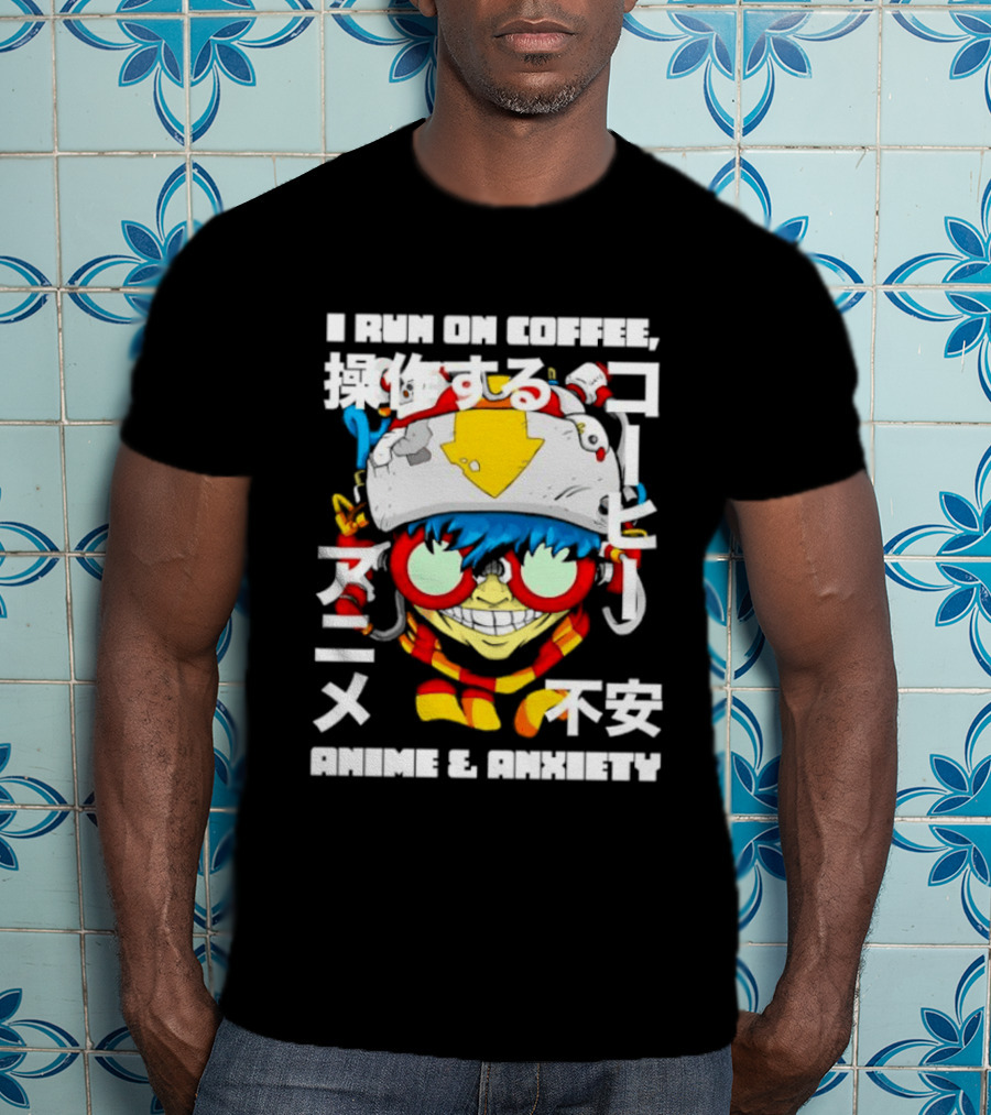 I Run On Coffee Anime And Anxiety Colorful T-Shirt
