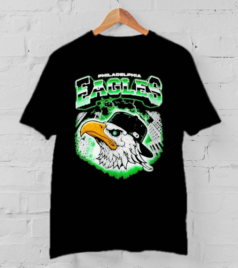 Philadelphia Eagles Mascot With Baseball Cap And City Skyline T-Shirt