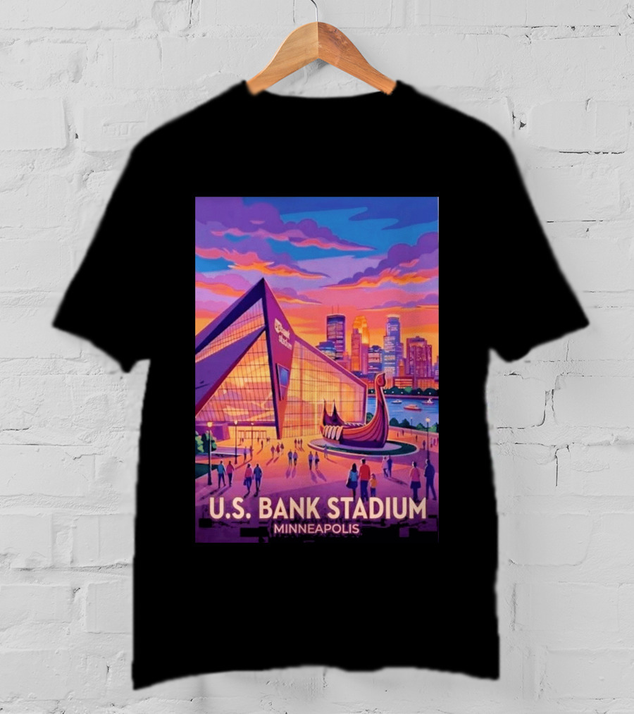 U.S. Bank Stadium Minneapolis Skyline Viking Boat Minnesota T-Shirt