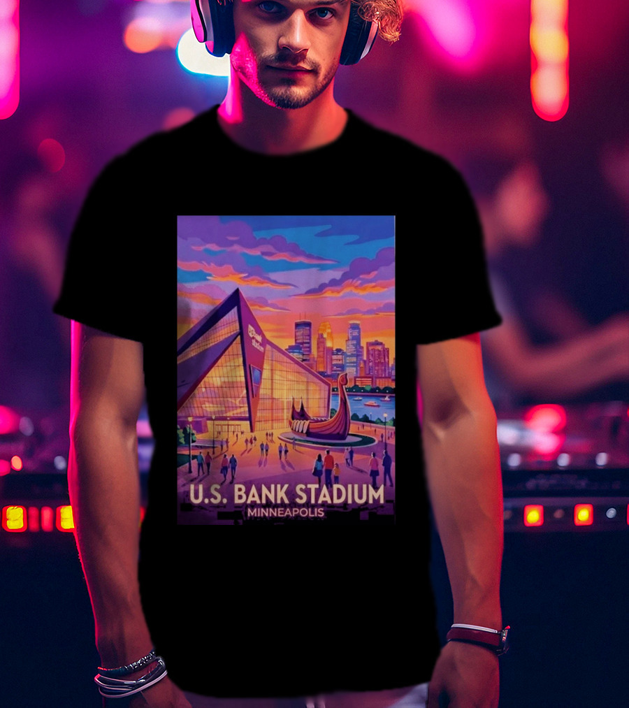 U.S. Bank Stadium Minneapolis Skyline Viking Boat Minnesota T-Shirt