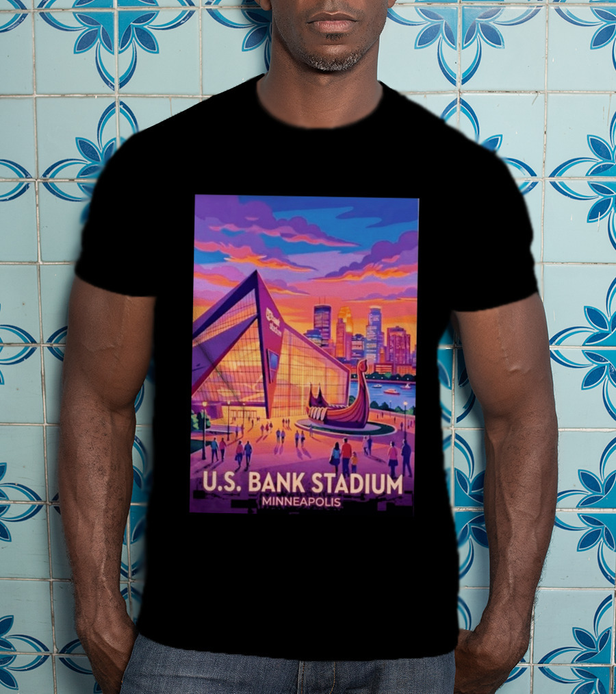 U.S. Bank Stadium Minneapolis Skyline Viking Boat Minnesota T-Shirt