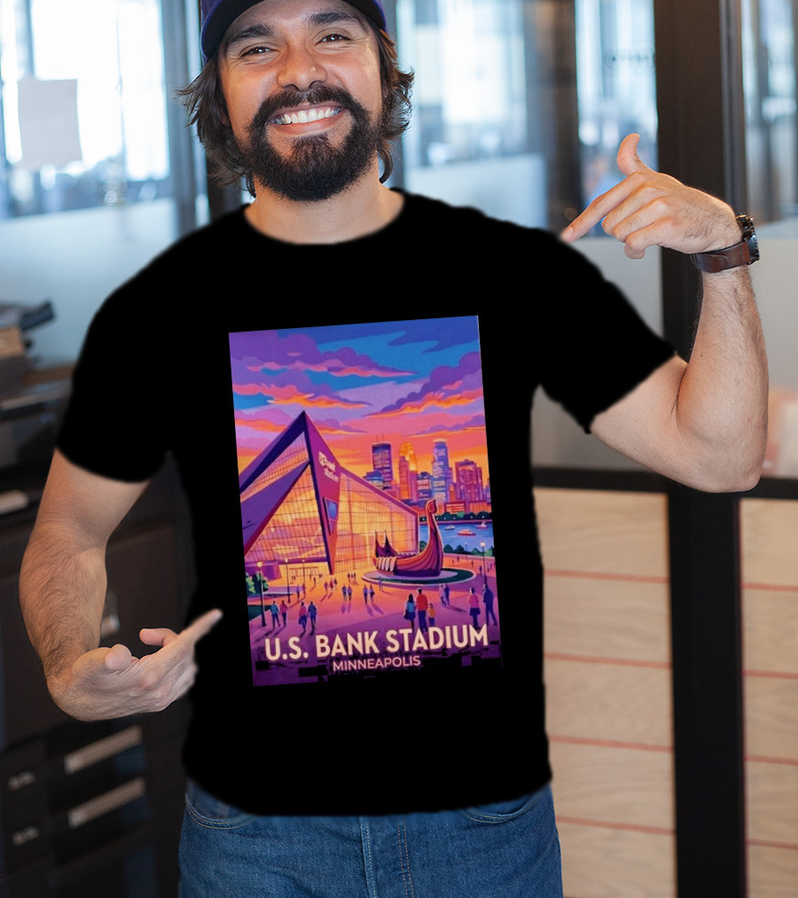 U.S. Bank Stadium Minneapolis Skyline Viking Boat Minnesota T-Shirt