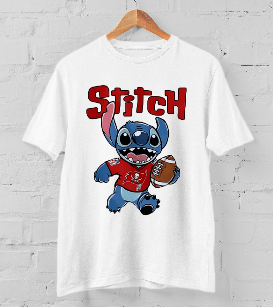 Stitch Tampa Bay Buccaneers Football Character Wearing Team Jersey T-Shirt