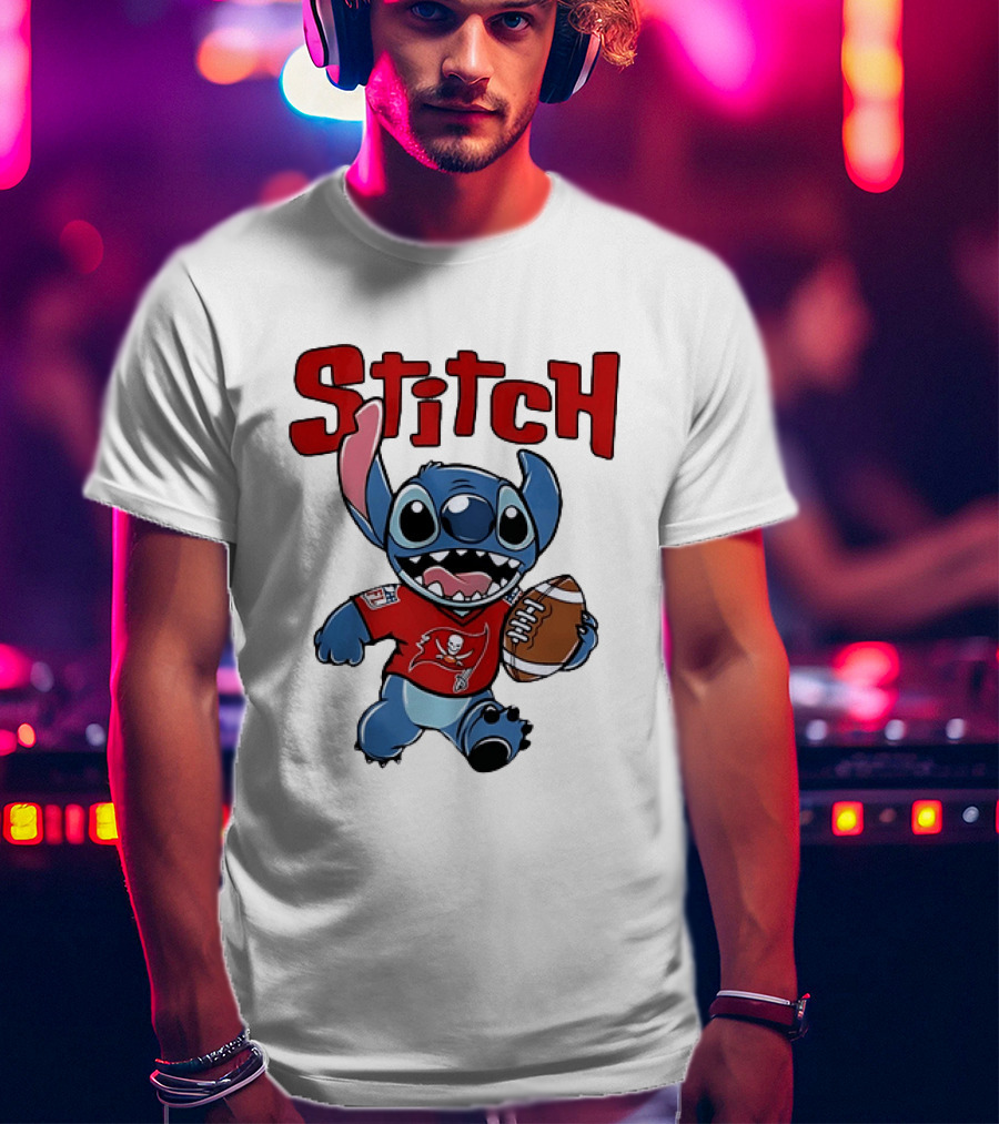 Stitch Tampa Bay Buccaneers Football Character Wearing Team Jersey T-Shirt