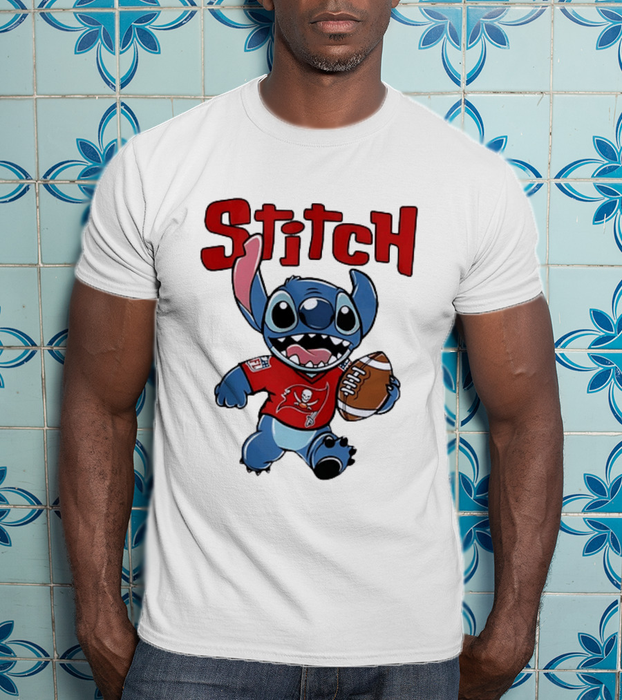 Stitch Tampa Bay Buccaneers Football Character Wearing Team Jersey T-Shirt