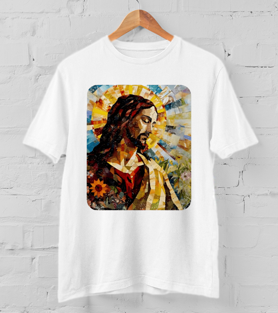 Jesus Christ Mosaic Sunflower Christian Religious T-Shirt