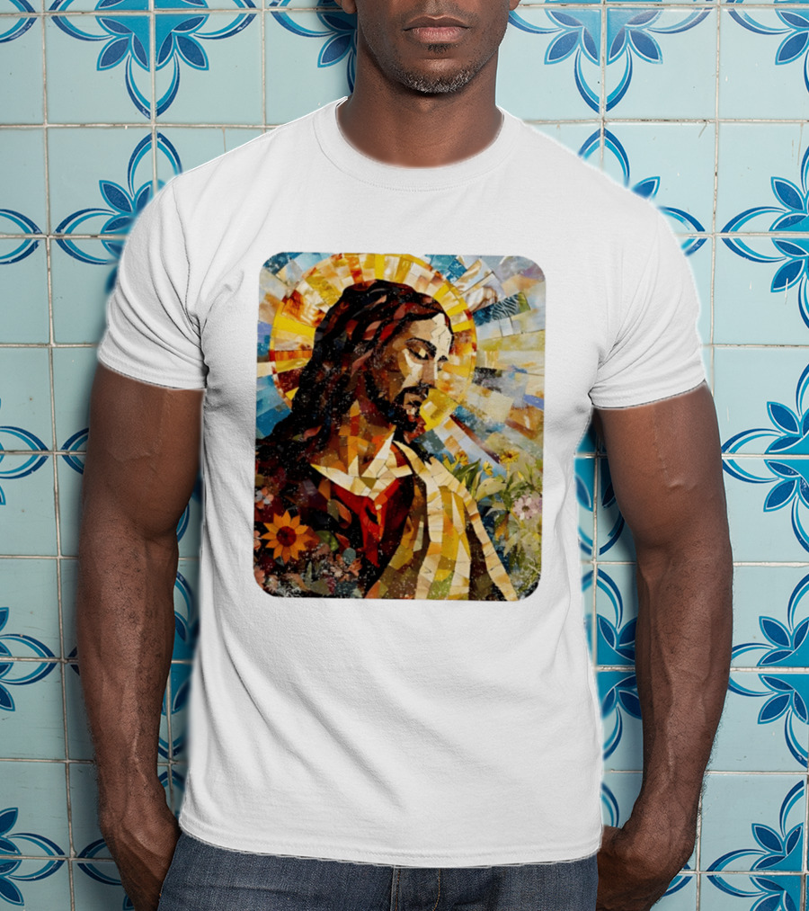 Jesus Christ Mosaic Sunflower Christian Religious T-Shirt