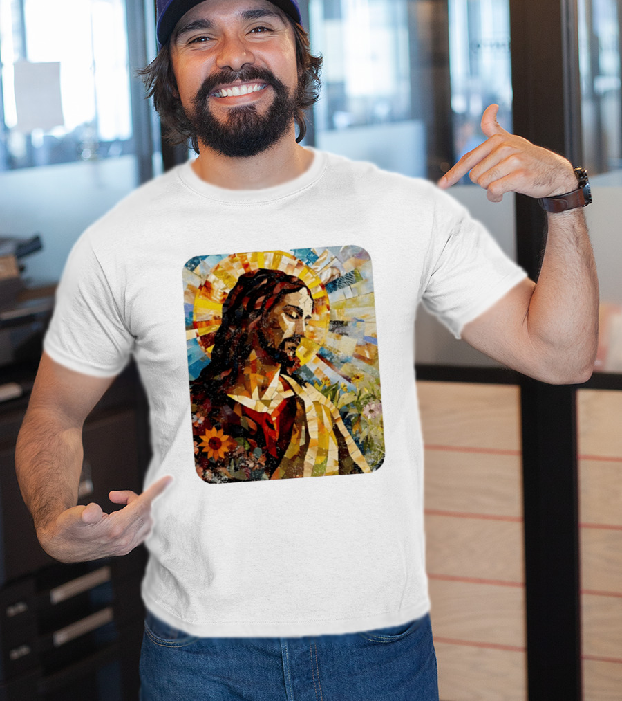 Jesus Christ Mosaic Sunflower Christian Religious T-Shirt
