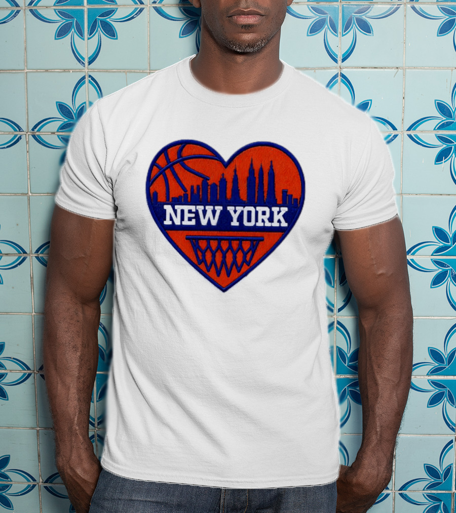 New York Knicks Heart Skyline Basketball Hoop T-Shirt