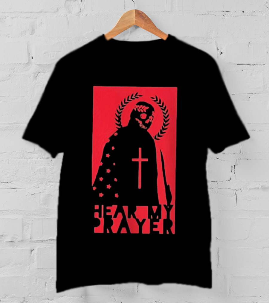 Hear My Prayer Skull Reaper Cross Halo Laural Wreath T-Shirt