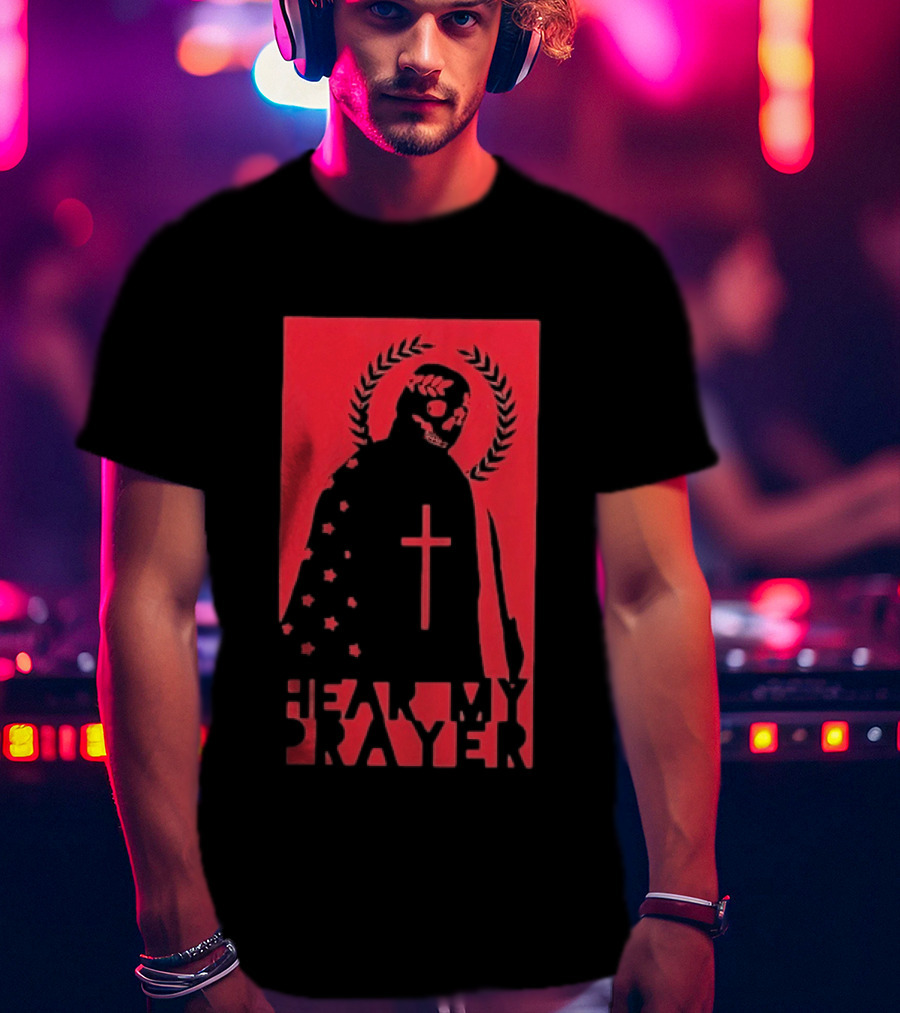 Hear My Prayer Skull Reaper Cross Halo Laural Wreath T-Shirt