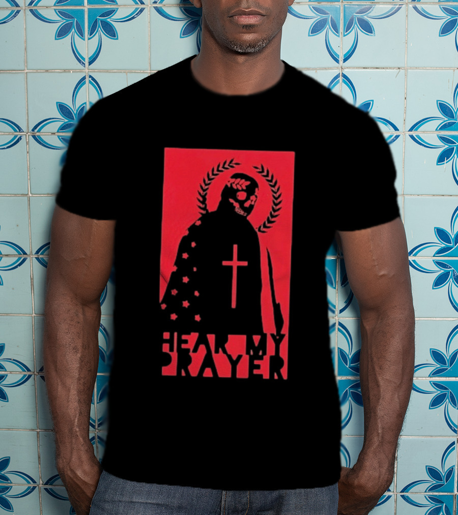 Hear My Prayer Skull Reaper Cross Halo Laural Wreath T-Shirt