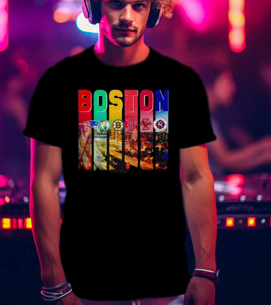 Boston Sports Patriots Celtics Bruins Red Sox BC Revolution Team Logos T-Shirt
